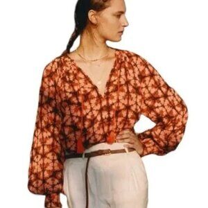 Anthropologie Elizabeth Peasant Top Orange Red Porridge Size Small NEW